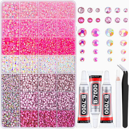 20000Pcs Pink Rhinestones for Bedazzling Kit with 3Pcs B7000 Jewelry Glue, Resin Rhinestones for Crafting Crafts，Bedazzler Kit Flatback Gems for Clothing Shoes Tumblers Nail Art