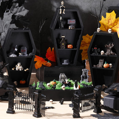 Sonwyoung 58 Pcs Halloween Mini Figurines Set, Plastic Mini Resin Halloween Miniature Landscape Ornaments Decorations for Dollhouse Accessories Garden Village Collections (Bat)