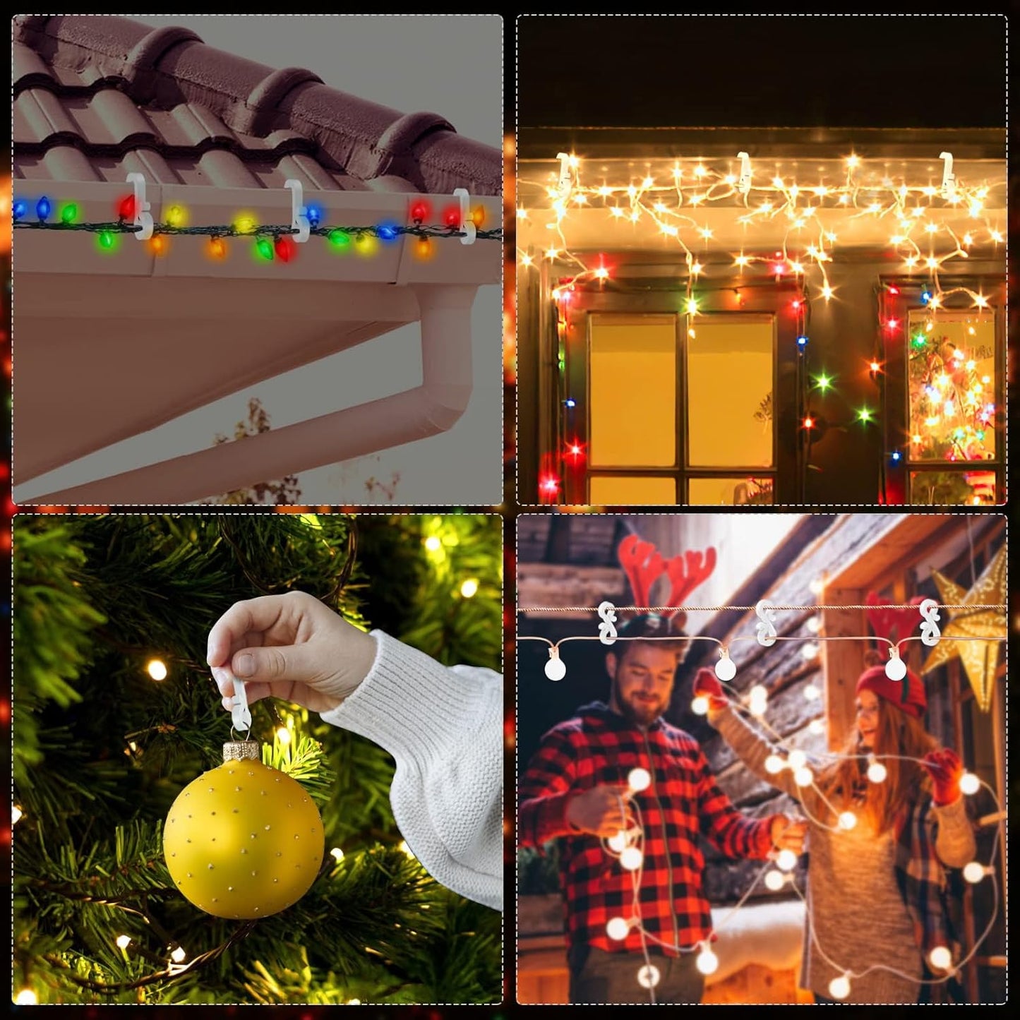 Meetory Christmas Light Clips, 100 Mini Hanging Hooks for Gutters & Shingles, Weatherproof Plastic Hooks