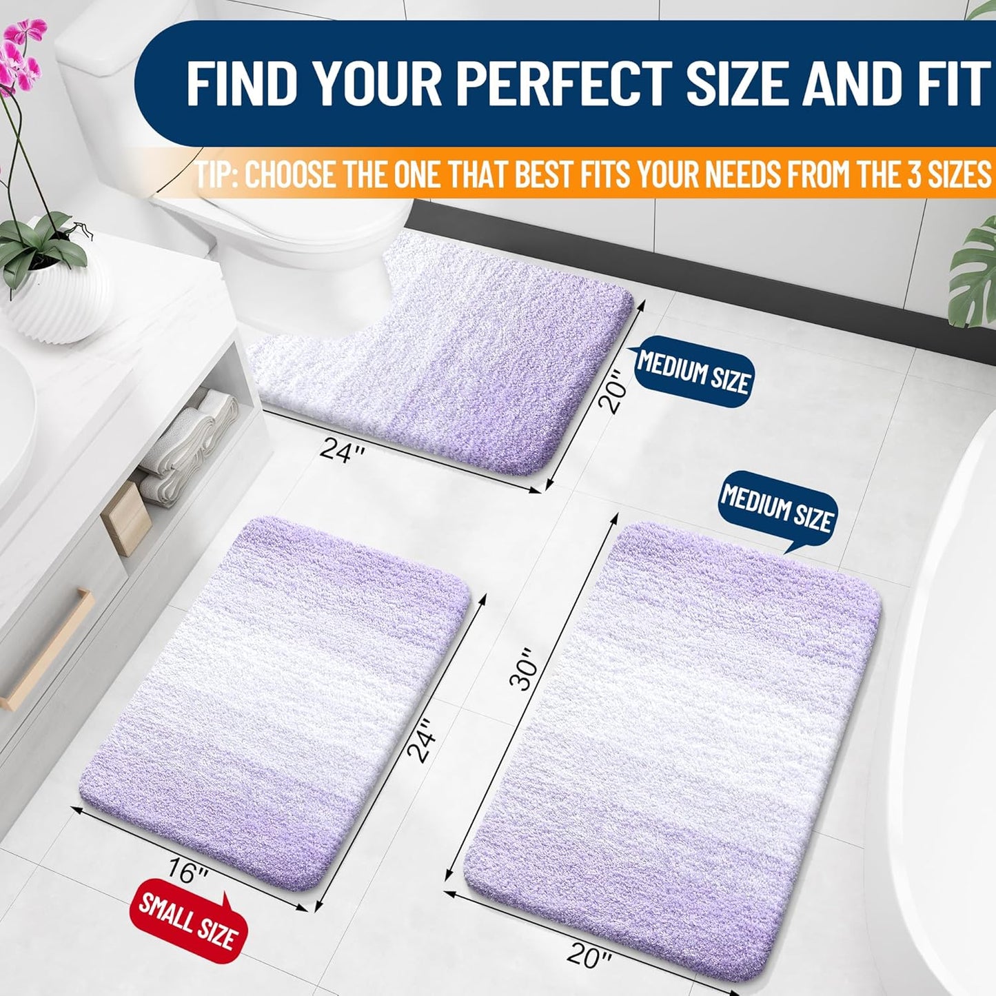 OLANLY Bathroom Runner Rug - Extra Soft Microfiber Mat 70x24 | Quick Dry & Washable, Light Purple