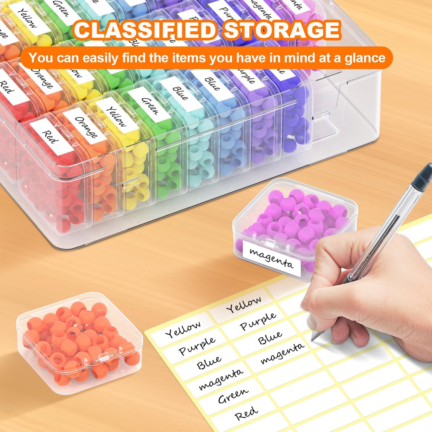Profasion 2 Pack 60 Pcs Bead Organizer Box, Clear Plastic Storage Containers Features Hinged Lid and Labels, Craft Storage Box for Jewelry, Diamonds, Clay Beads, Bracelets, Screws, Seeds, Small Parts