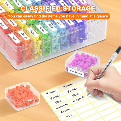 Profasion 2 Pack 60 Pcs Bead Organizer Box, Clear Plastic Storage Containers Features Hinged Lid and Labels, Craft Storage Box for Jewelry, Diamonds, Clay Beads, Bracelets, Screws, Seeds, Small Parts