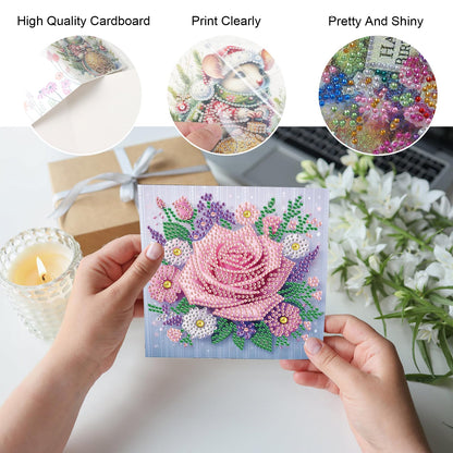 JZHYOAN 6Pcs Diamond Painting Cards Birthday Greeting Cards for Holidays Celebrations Diamond Art Card with Envelopes Crystal Arts Craft DIY Flower Gem Art Gem Painting Mosaic Kit for Adults