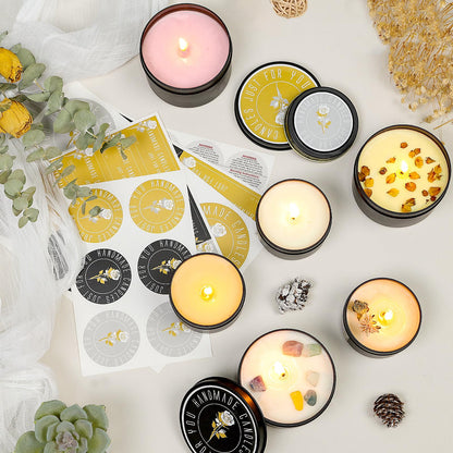 CONNOO 24 Pack Candle Tins - 12pcs 8oz + 12pcs 4oz Matte Black Candle Jars with Lids for Making Candles, Bulk Empty Candle Containers with Sticky Warning Labels for Candle Making, Storage, and Gift