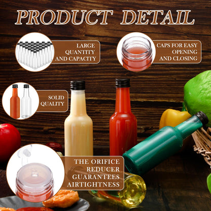 Zubebe 100 Pcs Hot Sauce Bottles Small Plastic Clear Woozy Bottles Empty with Leak Proof Black Screw Cap Mini Wine Liquor jars for Kitchen Sauce Salad Dressing Syrup Juice Whiskey (5 oz)