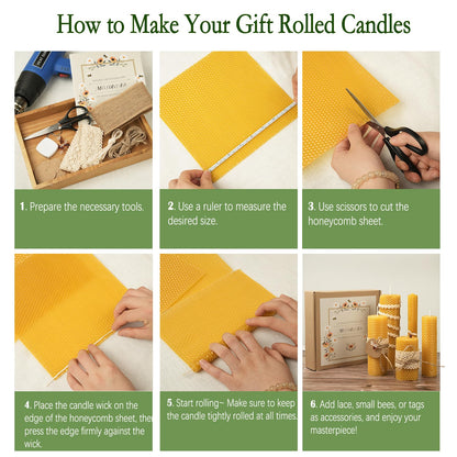 MOSROAD Beeswax Sheets for Candle Making, 30Pcs DIY Beeswax Candles Rolling Kit for Kids & Adults, Natural Honeycomb Sheets (8 x 8 Inch) with Cotton Wick, Bee Ornaments, Lace Ribbon and Hemp Rope