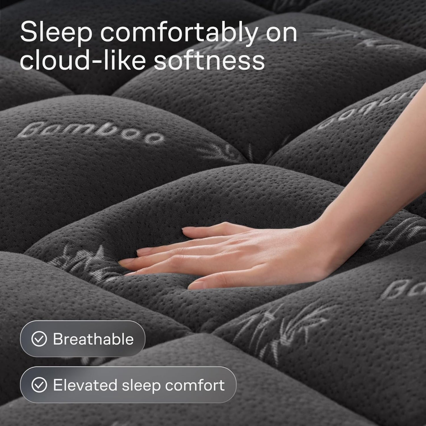 Niagara Ultra Soft King Size Mattress Topper - Bamboo Viscose Pillow Top for Back Pain Relief | Naturally Cooling, Dark Gray