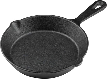 6 Inch Cast Iron Skillet, Pre-seasoned Frying Pan with Drip-Spouts for Indoor and Outdoor Cooking
