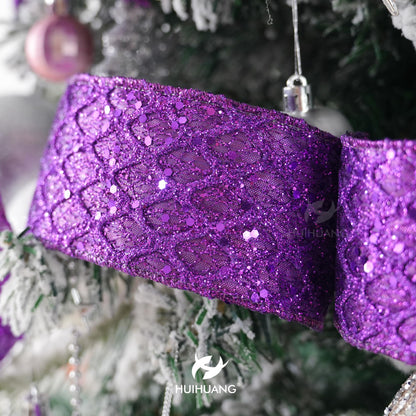 HUIHUANG Purple Wired Ribbon for Christmas Tree 2.5 inch Purple Glitter Diamond Mesh Ribbon for Tree Decoration, Wreaths, Garland, Gift Wrapping, Large Bows Making, Halloween Decor -10 Yards