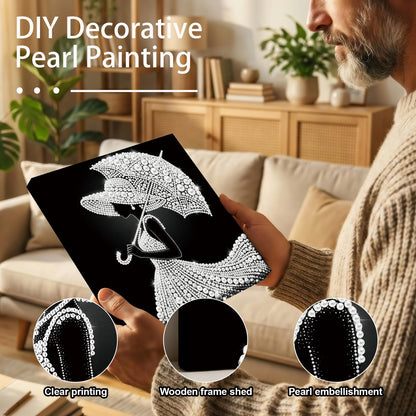 pigpigboss Umbrella Lady Diamond Painting Kit with Wooden Frame, Special Shaped Pearl Diamond Art for Adults Beginners Home Wall Decor (9.84 x 9.84 x 0.59 inches)
