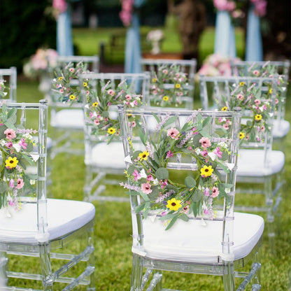 4 Pcs 9" Mini Spring Summer Flowered Wreath Floral Wedding Candle Rings Wreaths Kitchen Cabinet Wreaths with Ribbon for Pillars Wedding Table Centerpiece Farmhouse Party Home Door All Seasons Decor