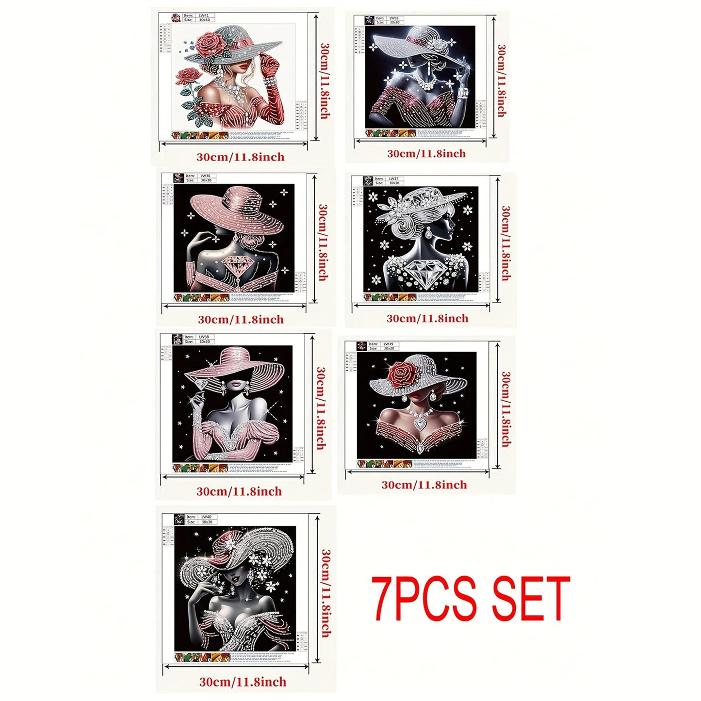 KUFWKEY 7PCS/Set 11.8x11.8 inch,Elegant Woman Diamond Art Kits for Adults,5D DIY Special Shape Crystal Partial Diamond Painting Kits,Mosaic Sparkling gem Art,Home Decor No Frame