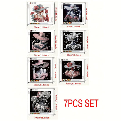 KUFWKEY 7PCS/Set 11.8x11.8 inch,Elegant Woman Diamond Art Kits for Adults,5D DIY Special Shape Crystal Partial Diamond Painting Kits,Mosaic Sparkling gem Art,Home Decor No Frame