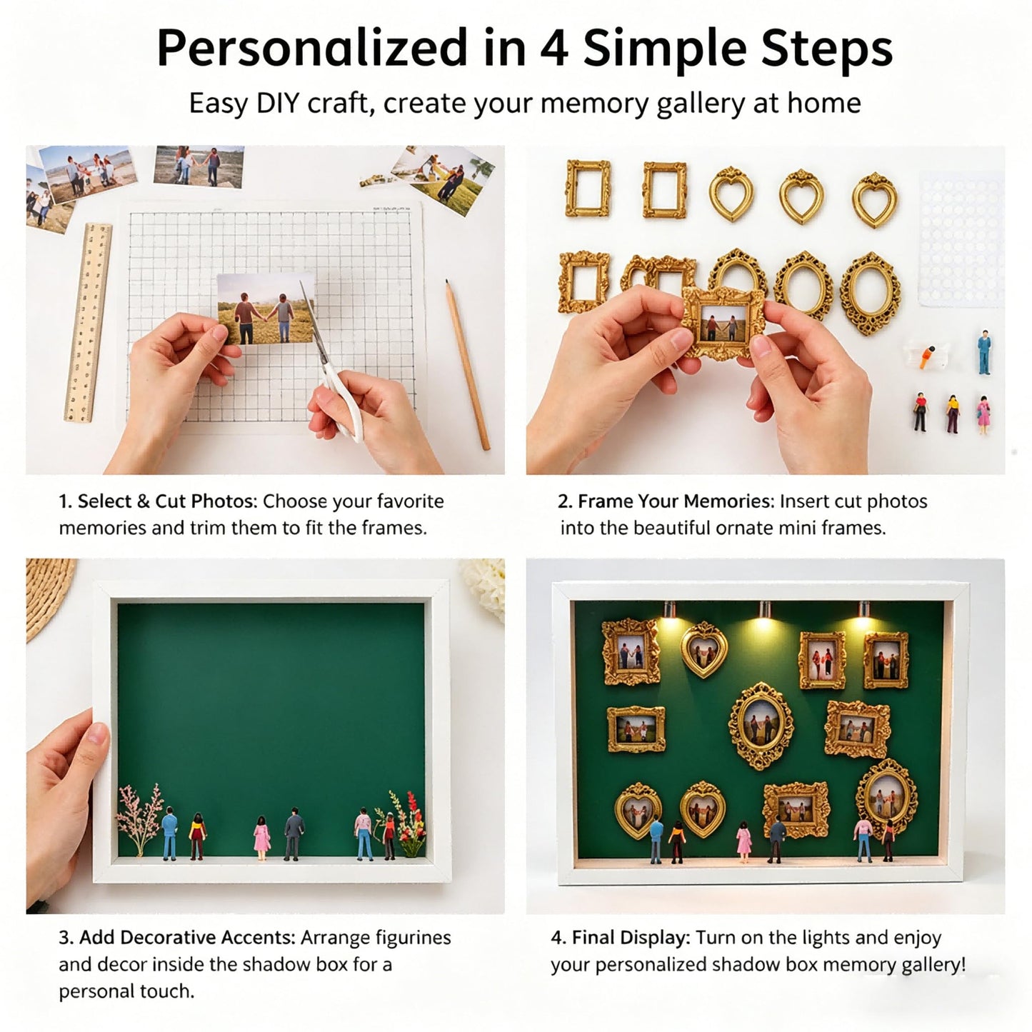 WQLLWFC Mini Museum Frame Silhouette Box Kit ，Wedding Shadow Memory Box with Gold Frames & Figurines & Background Paper，Perfect for Anniversaries, Mother's Day, Birthdays, Valentine's Day , Home Decor