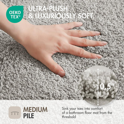Madison Park Evan 100% Cotton Bathroom Rug, Non-Slip Backing, Luxurious Tufted Plush Bath Mat, 24x72, Grey