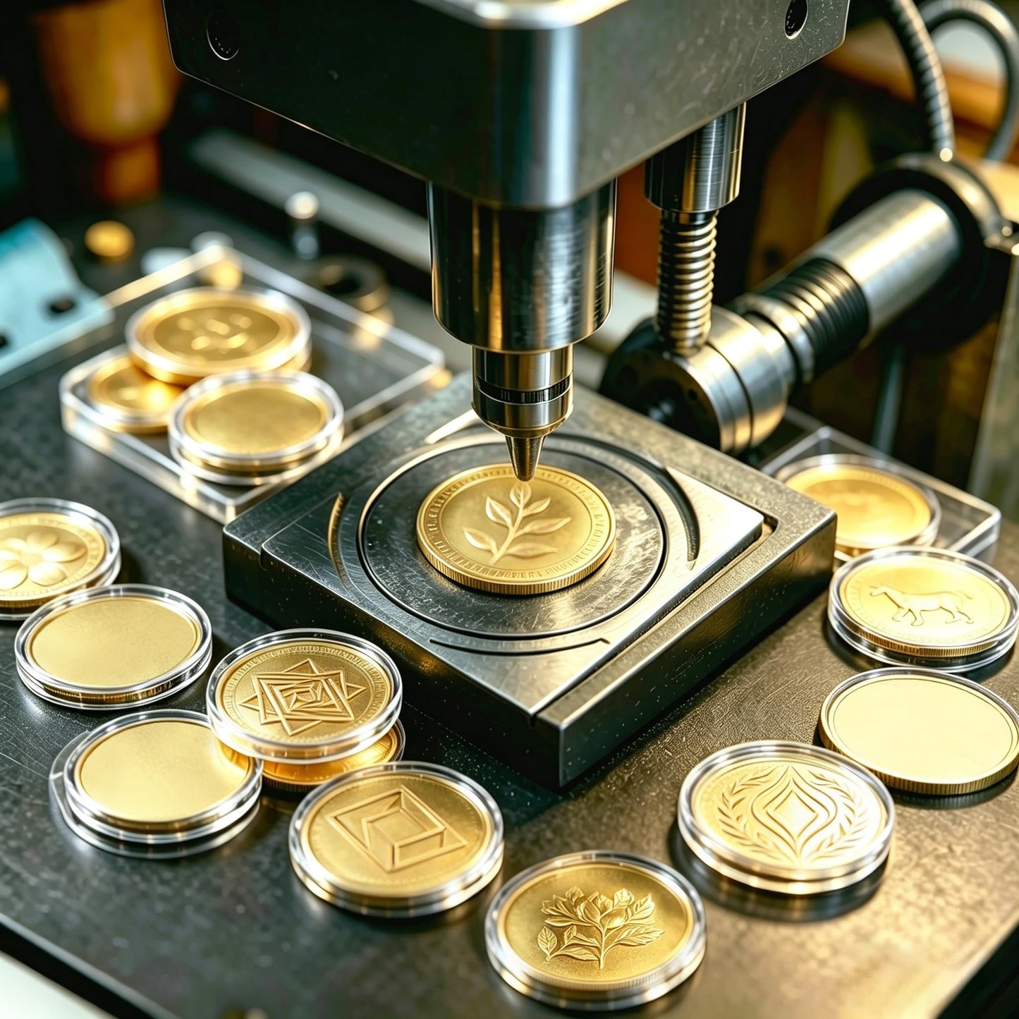 QZV 12 Pcs Brass Coin Blanks with Acrylic Protection Box, 40mm Blank Coins for Laser Engraving Stamping DIY Crafts Commemorative Collection and Gifts