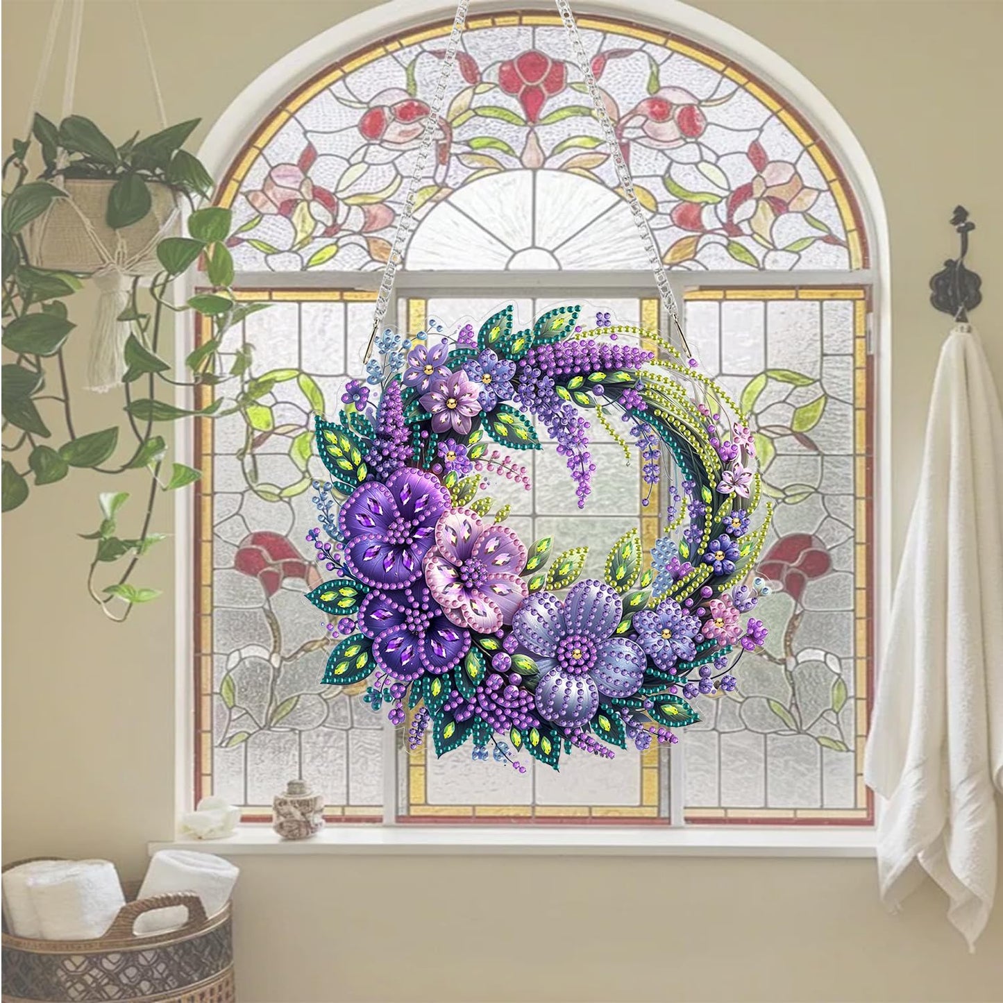 AIBOERL Diamond Art Hanging Kit for Adult,Special Shaped Rhinestone,Double Sided 5D DIY Acrylic Diamond Art Painting Window Pendants Home Garden Wall Hanging Kits Hanging Ornament (2 Pack Flower)