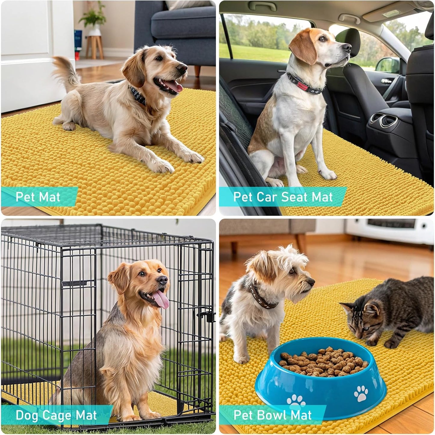 OLANLY Dog Door Mat - Absorbent Non-Slip Washable Doormat for Muddy Paws | 47x24 Yellow Chenille Mat