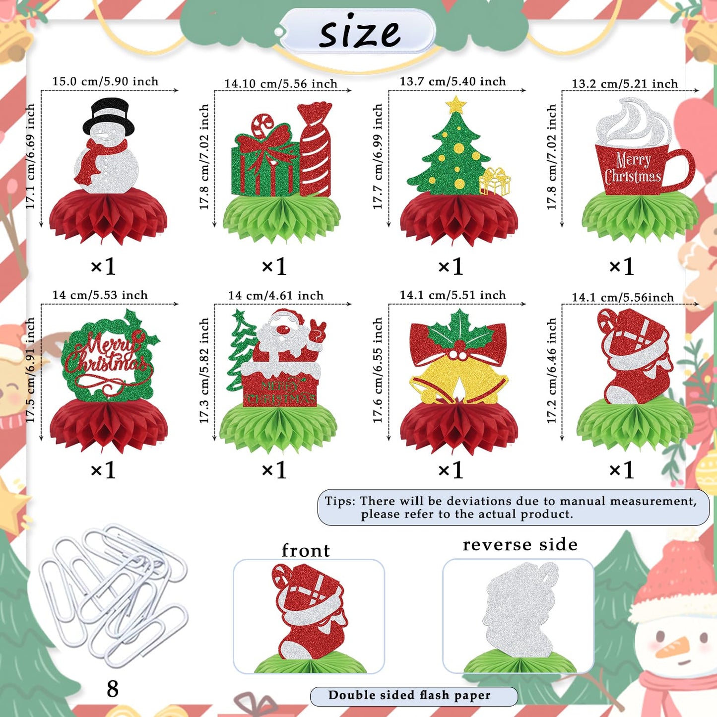 8 Pcs Christmas Honeycomb Centerpieces - Christmas Centerpieces for Tables - Xmas Decorations