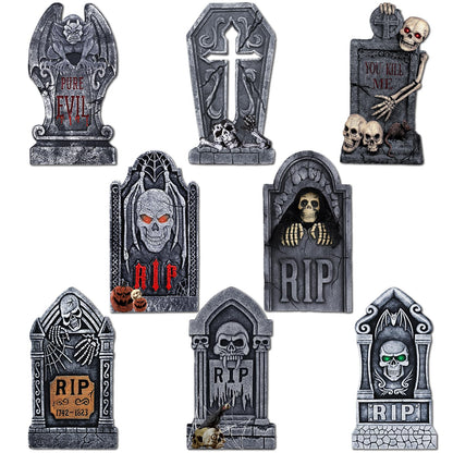 Roberly 8 Pcs Halloween Tombstones Outdoor, 16.5" Graveyard Yard Decorations for Halloween Gravestones Signs with Stakes Scary Cemetery RIP Skeleton Headstones Yard Lawn Garden Decor