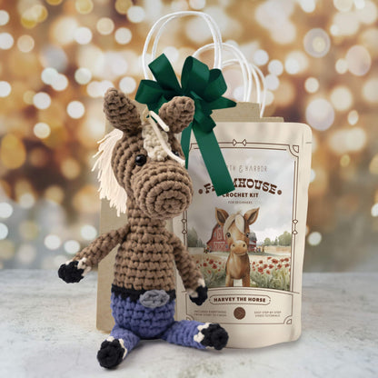 Amigurumi Crochet Kit for Beginners Adults and Kids, Learn to Crochet Kits for Adults Beginner with Easy Yarn, Stuffed Crochet Animal Kit with Step-by-Step Video Tutorials - Harvey the Horse