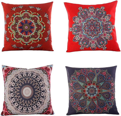 Set 4 18 18 Jartinle of Retro Red Floral Mandala Compass Medallion Bohemian Pillow Covers Boho Decor Hippie Ethnic