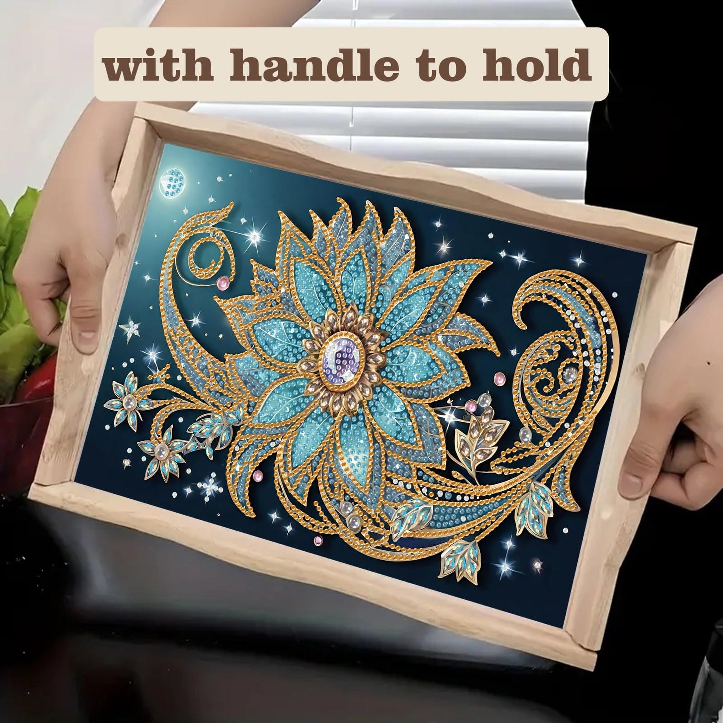 SHLUHA Diamond Art Kits for Adults Wooden Serving Trays with Handle Food Tray for Breakfast Home Decor Gift