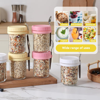 6 Pack Spoons,16 Oz (3 novelinks Overnight Oats Containers with Lids and Mason Jars, Leak Proof Overnight Oats Jars