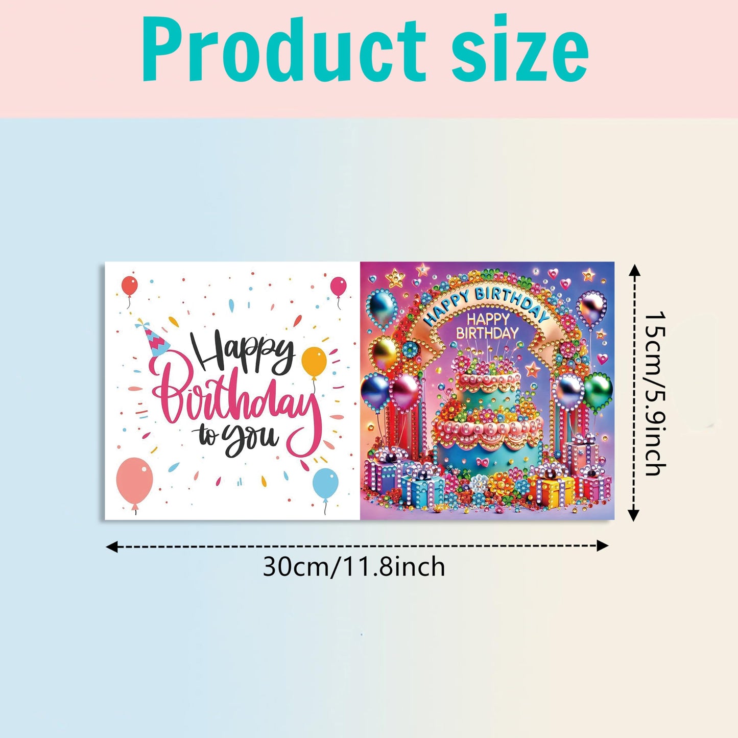 MaiYiYi 6 Pack DIY Happy Birthday Diamond Art Greeting Cards, Birthday Cake Diamond Painting Greeting Cards Kit, Balloon Diamond Art Cards with Envelopes for Family Friends Birthday