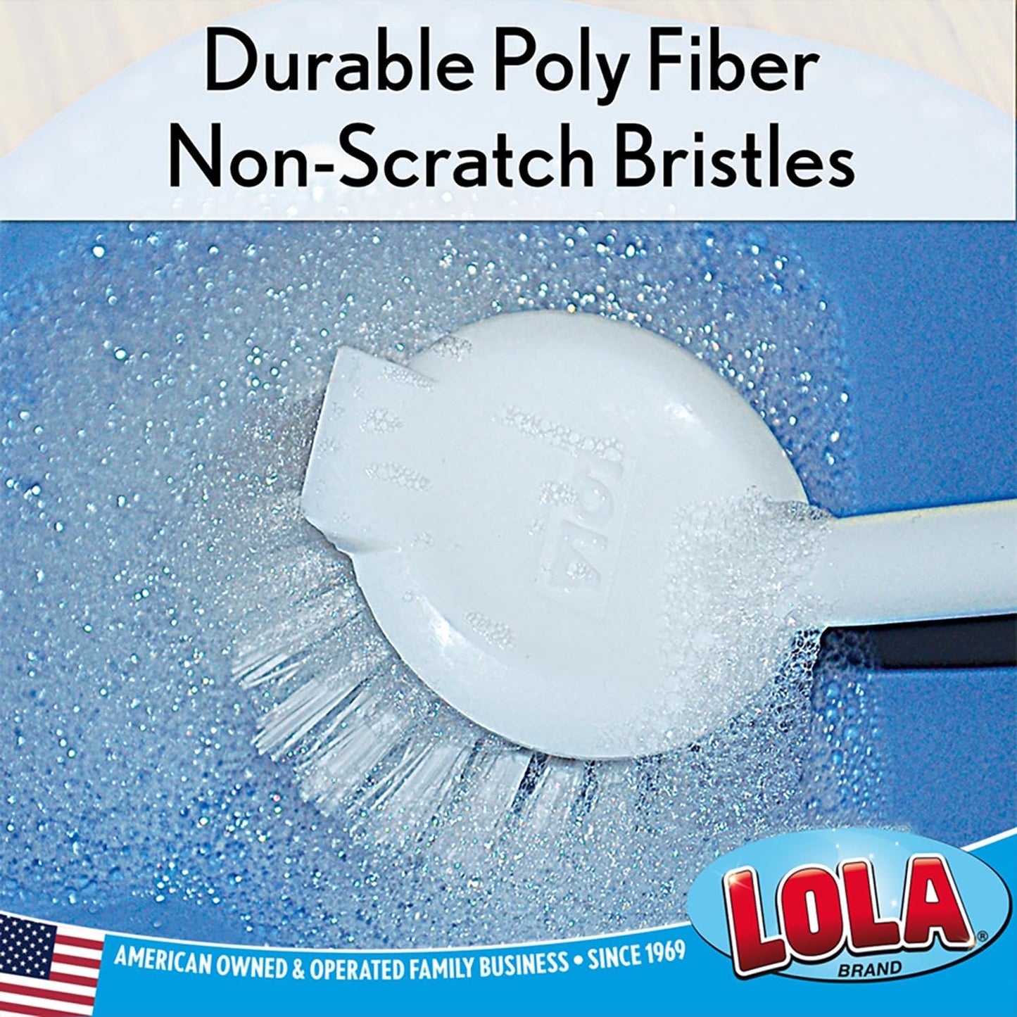 Lola Products Dish Brush w/Scraper, Durable Fiber Non-Scratch Bristles, 1 Pack for Caked-on Messes