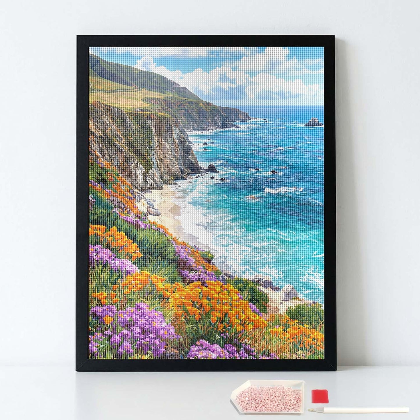 HUINORYA Big SUR California Scenery Diamond Painting Kit with Frame Full Square Drill DIY Bar Cafe Cave Home Room Wall Bathroom Porch Patio Decor Gift, 16 x 12 Inch