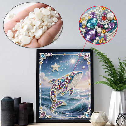Stalente Pearl Diamond Painting Kits for Adults Dolphin, 5D Special Shape Diamond Art Kits for Beginners, Crystal Rhinestones Diamond Painting for Home Wall Decoration Gift 12×16inch, Animal