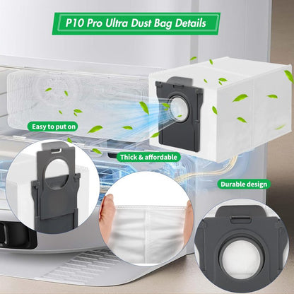 10 Pack Dust Bags for MOVA P10 Pro Ultra P50 Pro Ultra V50 Ultra Complete S20 Ultra P10 Ultra, 3.2L Large Capacity Bags for Mova P10 Pro Ultra Replacement Parts Self-Empty Station Robot Vacuum Cleaner