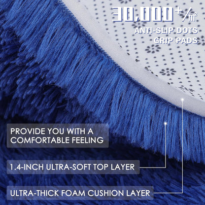 OLANLY Round Navy Blue Area Rug - Soft, Fluffy, Machine Washable 6 ft Carpet for Bedroom & Living Room Decor
