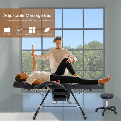 VroomAuto Professional 3-Section Hydraulic Facial Bed & Massage Chair with Stool, Adjustable Esthetician Table for Spa, Tattoo, Beauty Salon, Black