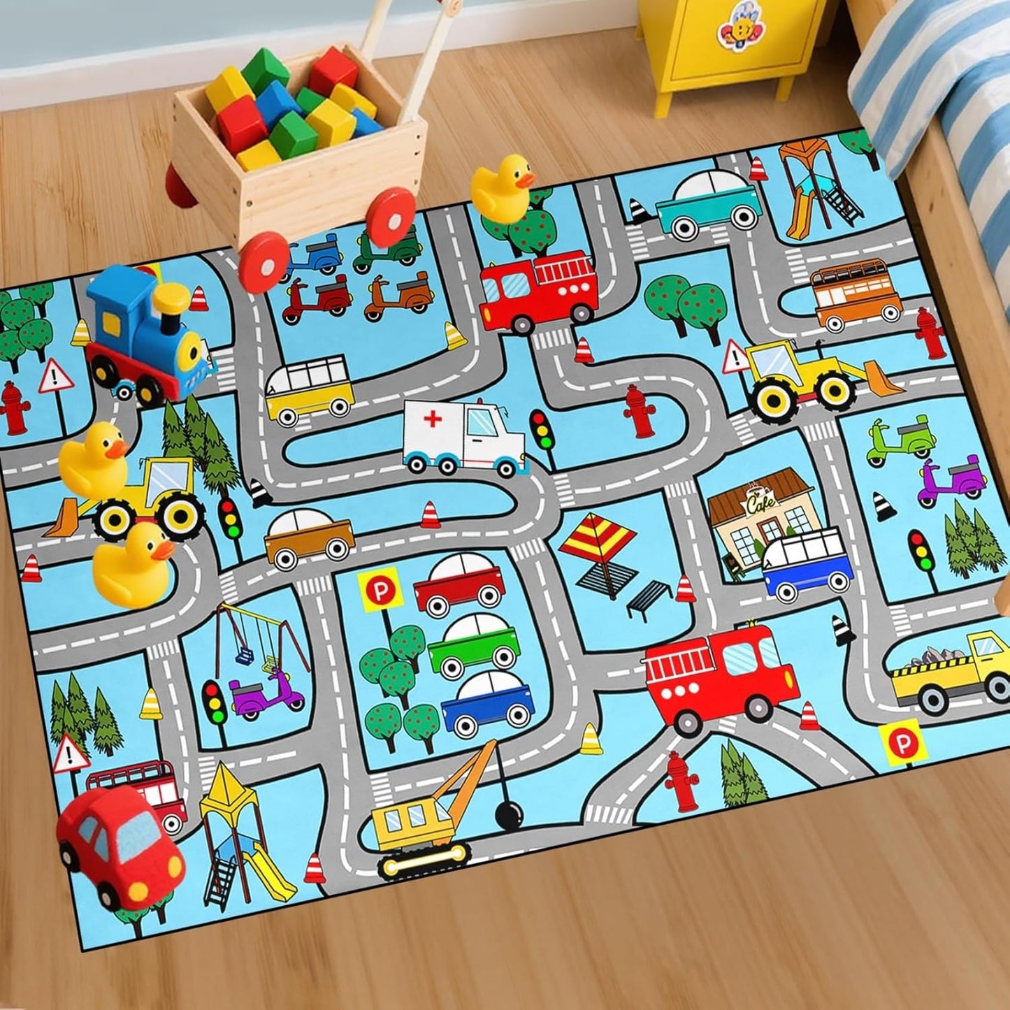 5x7 Interactive Feet Car Road Rug for Kids' Playroom