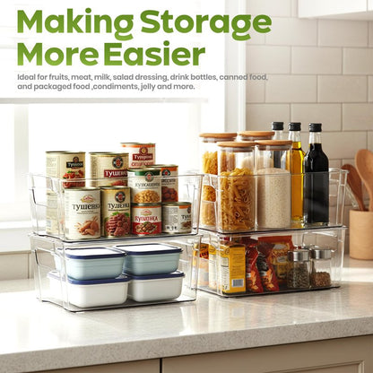 Utopia Home - Fridge & Refrigerator Organizer Bins (8 Pack), Clear Stackable Durable Plastic Storage Containers with Easy Grip Handles for Pantry, Kitchen Cabinets & Countertops