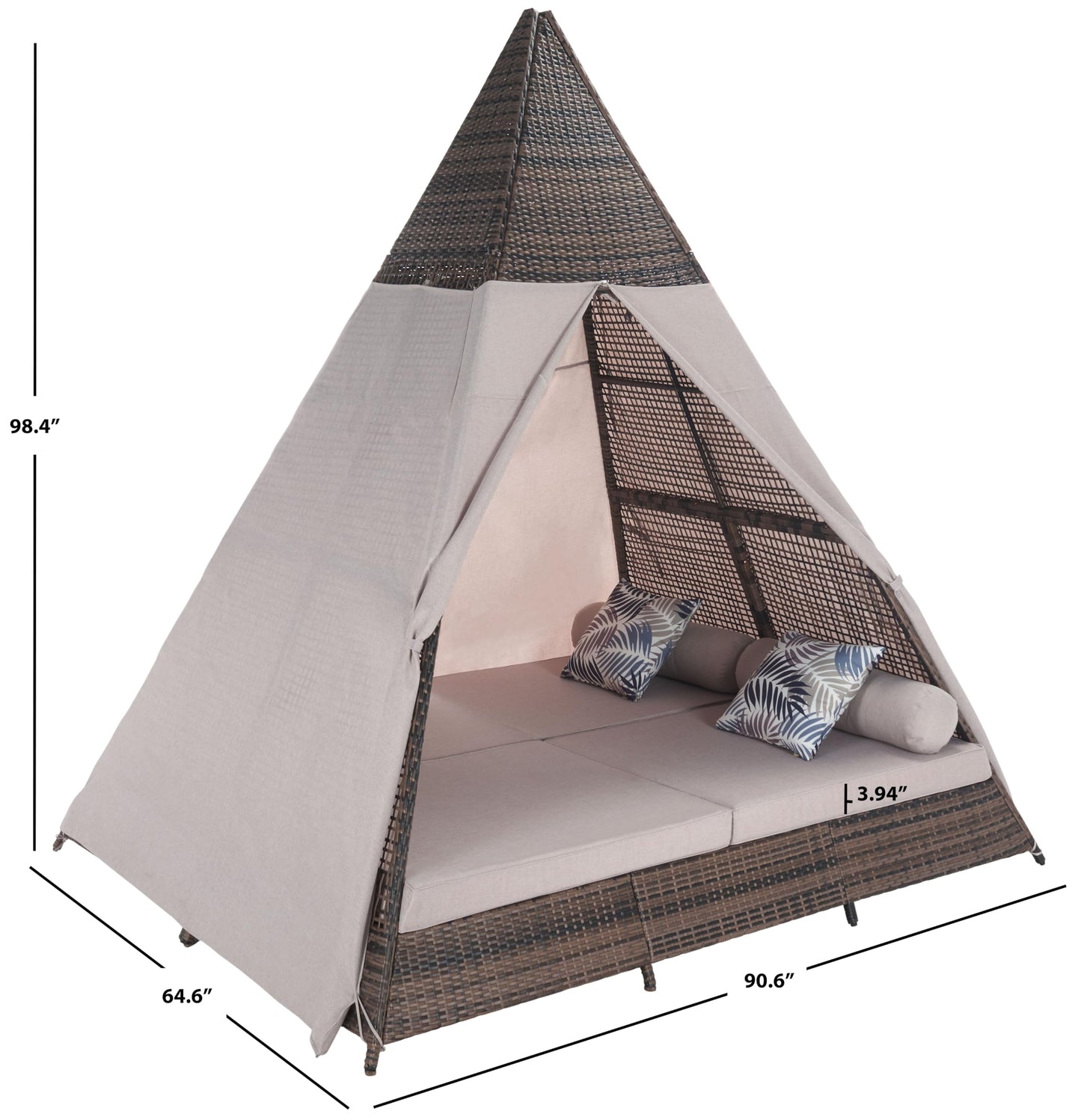 SAFAVIEH Outdoor Patio Furniture Collection – Bongo Grey & Light Grey Wicker Outdoor Daybed with Canopy, Modern Pyramid Design (PAT7736B)