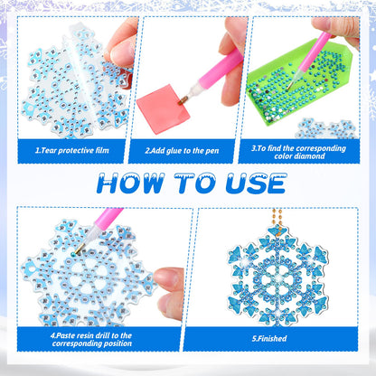 Ferraycle 12 Pcs Diamond Painting Keychain Kit Winter Diamond Art Keychain Ornaments 5d DIY Snowflake Diamonds Painting Key Rings for Adults Art Pedants Decor