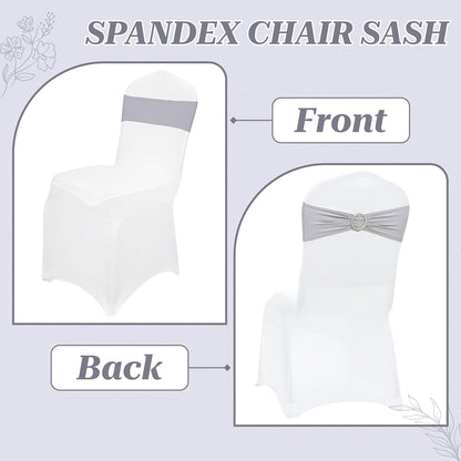 MDS Spandex Chair Sashes - Universal Fit Elastic Stretch Ties with Buckle for Weddings | Light Silver, Pack of 200