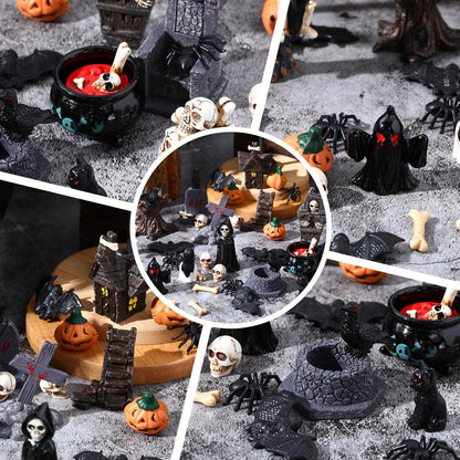 Sonwyoung 58 Pcs Halloween Mini Figurines Set, Plastic Mini Resin Halloween Miniature Landscape Ornaments Decorations for Dollhouse Accessories Garden Village Collections (Bat)