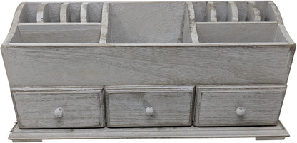 Gianna's Home Rustic Farmhouse Desk with 3 Drawer Wooden Vanity Makeup Beauty Jewelry Storage Organizer, Rustic White