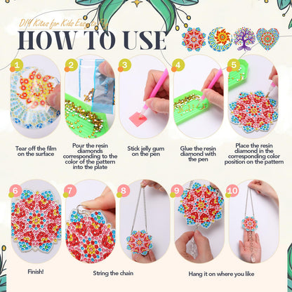 Seenelling 24 Pcs Diamond Painting Suncatcher Bulk Wind Chime Diamond Art Kits DIY Crafts with Crystal Pendant for Summer Spring Adult Window Garden Home Party Gift(Mandala)
