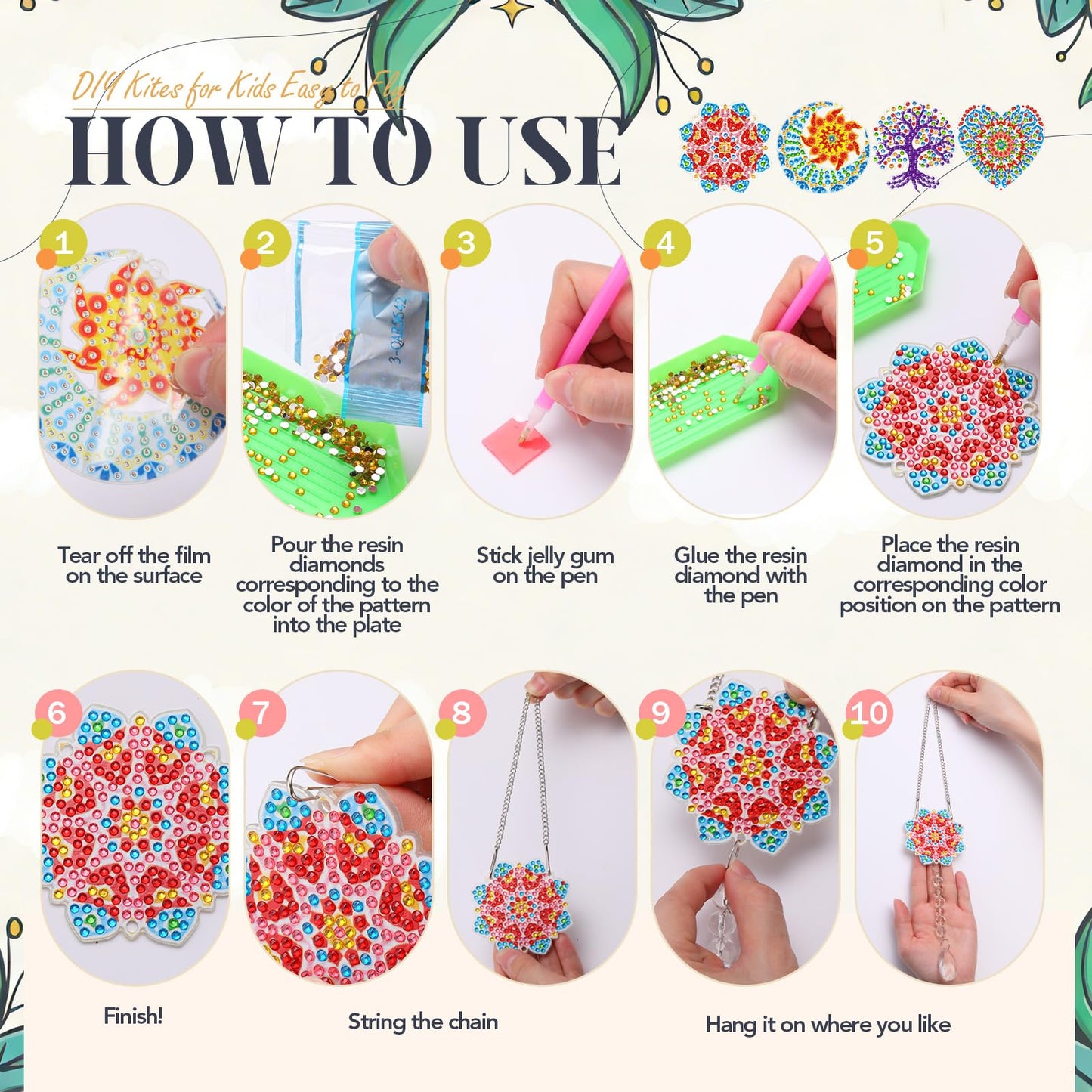 Seenelling 24 Pcs Diamond Painting Suncatcher Bulk Wind Chime Diamond Art Kits DIY Crafts with Crystal Pendant for Summer Spring Adult Window Garden Home Party Gift(Mandala)
