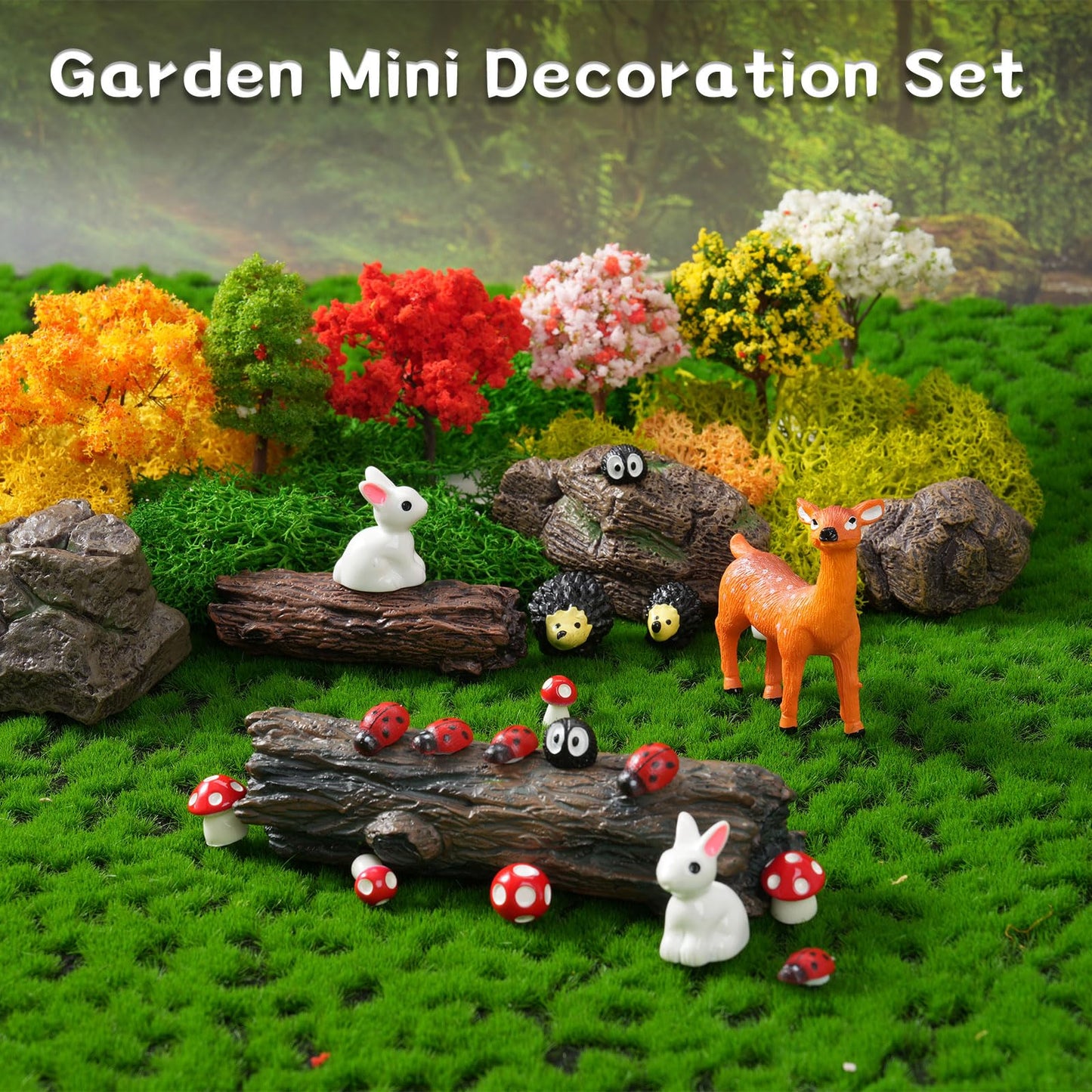 FCKLVMC 43 Pcs Mini Fairy Garden Accessories Outdoor Kit, Fairy House Accessories Including Resin Animals, Miniature Figurines Micro Landscape Ornaments, Fairy Garden Starter Kit for DIY Dollhouse