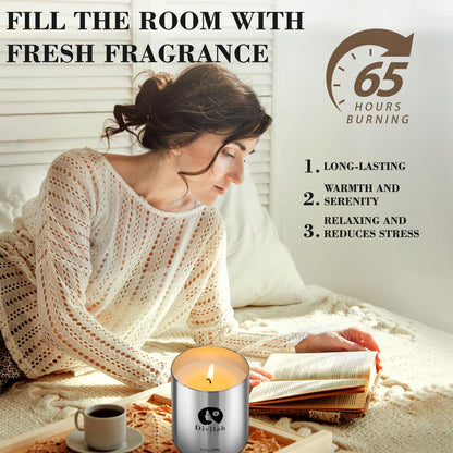 Divilah English Pear&Freesia Scented Candles, 65 Hour Long Lasting Non Toxic Natural Soy Wax in Silver Aluminum Jar, Luxury Large Home Decorative Scented Candle, Aromatherapy Gift for Women, Men,9.9oz