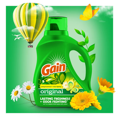 Gain + Aroma Boost Laundry Detergent Liquid, Original Scent, 107 Loads, 154 fl oz, HE Compatible Laundry Soap with Febreze and Oxi, Gain Laundry Detergent, Liquid Laundry Detergent