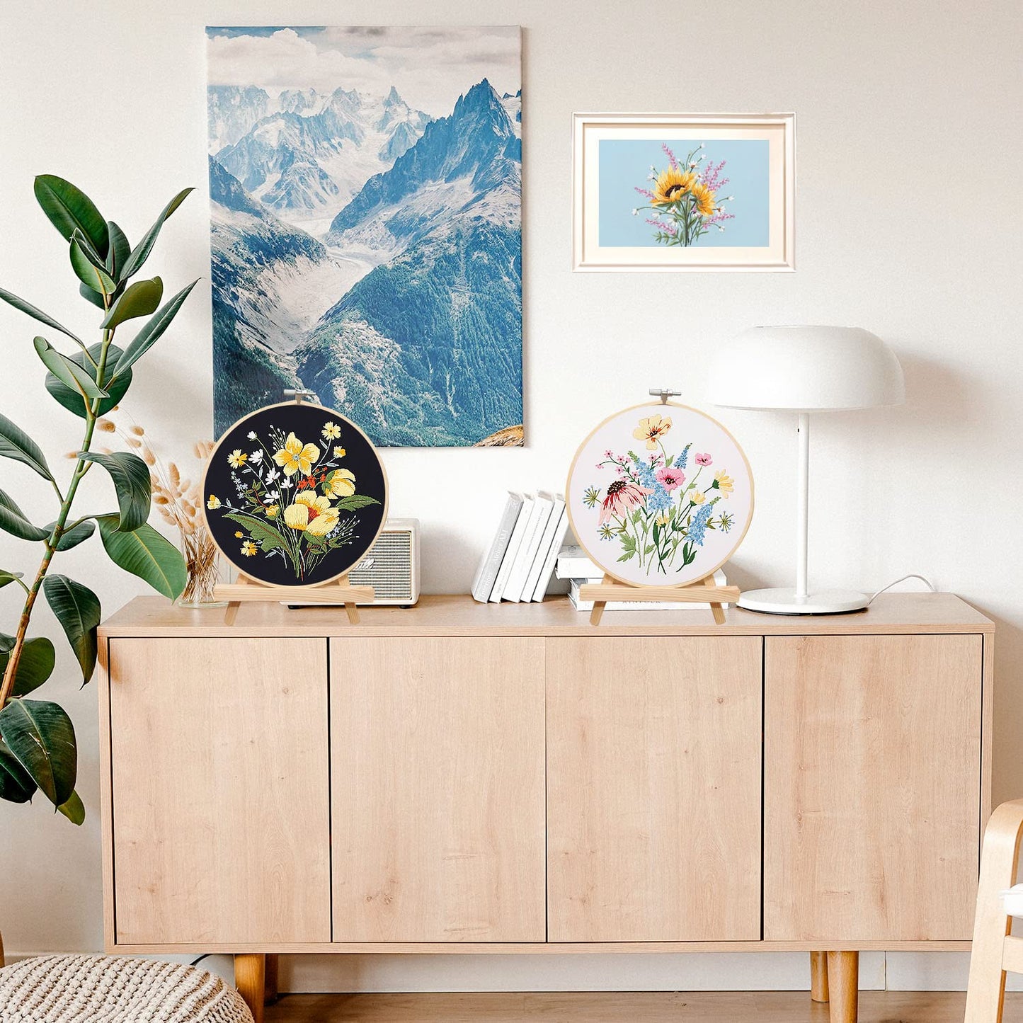 4 Sets Cross Stitch Embroidery Kits for Beginners Adults, Flower Stamped Pre Printed Cross Stitch Kits, Full Range of Embroidery Starter Kit with Instructions, 4PCS Embroidery Hoops, Threads and Tools