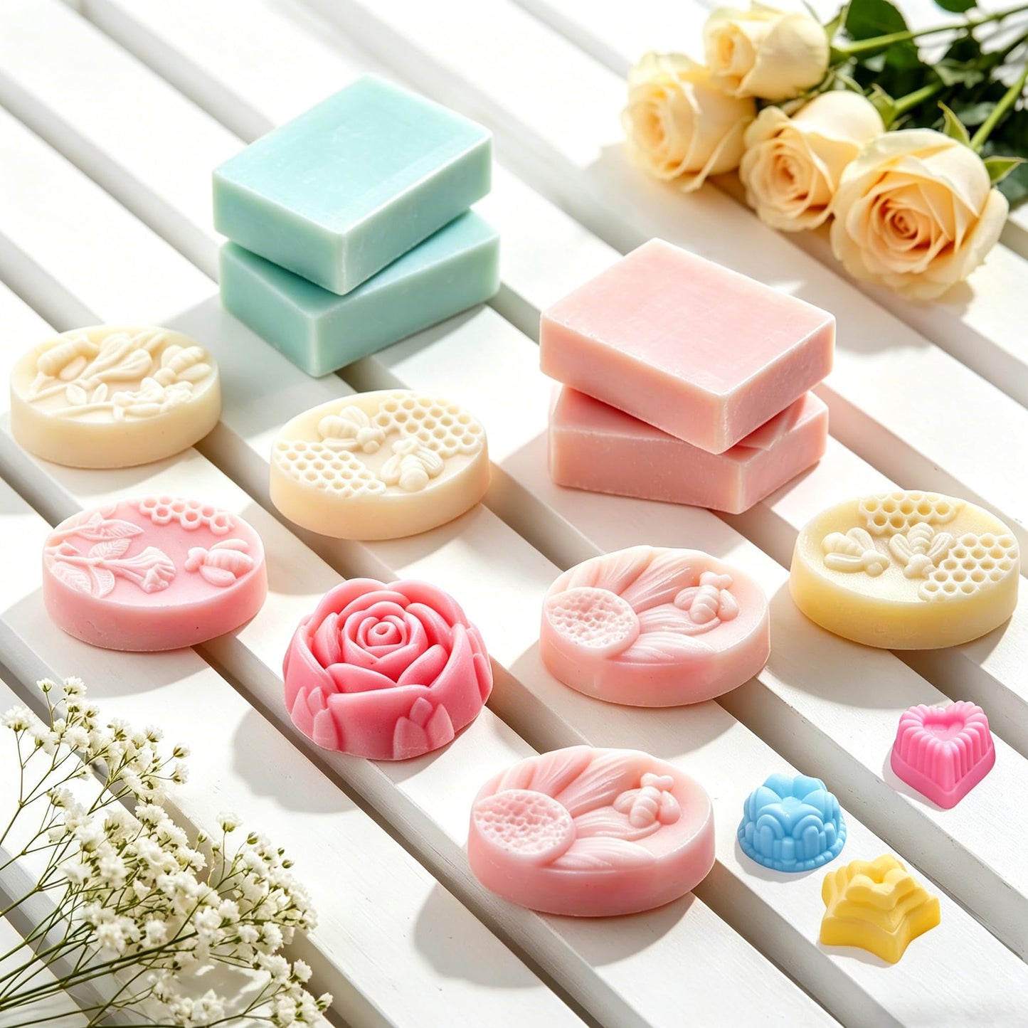 Soap Making Kit for Adults All-in-One Soap Making Supplies Includes Melt & Pour Goat Milk Soap Base, Silicone Loaf Molds,Premium Cutting Box & 500+PCS DIY Handmade Soap