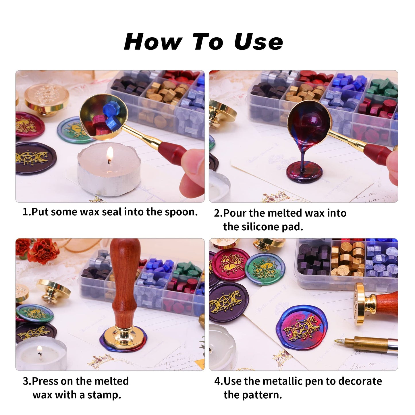SWANGSA Triple Moon Goddess Wax Seal Stamp Kit with 200pcs Sealing Wax Beads, Great for Embellishment of Invitations, Wine Packages, Gift Idea